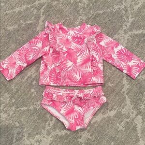 Janie and Jack Pink Floral Kids Swim Set